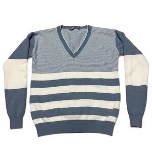 360 Cashmere Womens Striped Pullover Sweater Blue White Size S 100% Cashmere